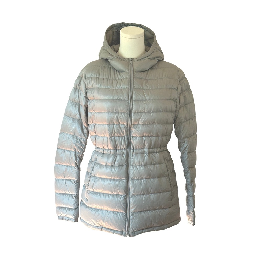 Uniqlo Ultra Light Down Jacket Women's Medium Gray Hooded Puffer Coat Packable